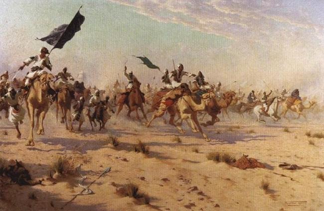 Robert Talbot Kelly Flight of the Khalifa after his defeat at the battle of Omdurman oil painting picture